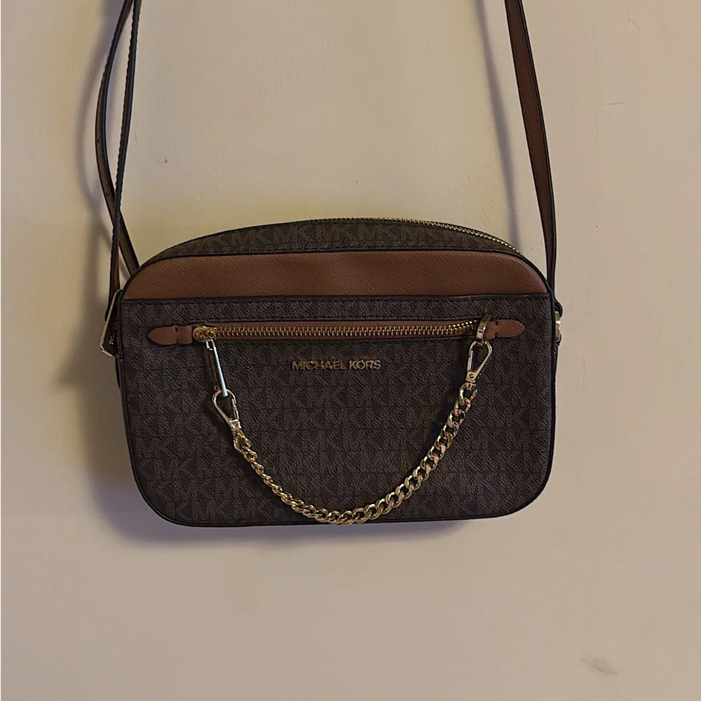 Michael Kors Brown Zip Chain Crossbody Bag